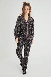 Lisanslı Düğmeli Uzun Kol Pijama Takım Roz-54 - Hello Kitty