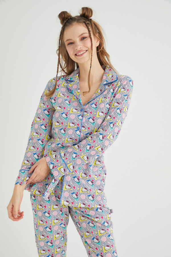 Lisanslı Düğmeli Uzun Kol Pijama Takım Roz-56 - 2