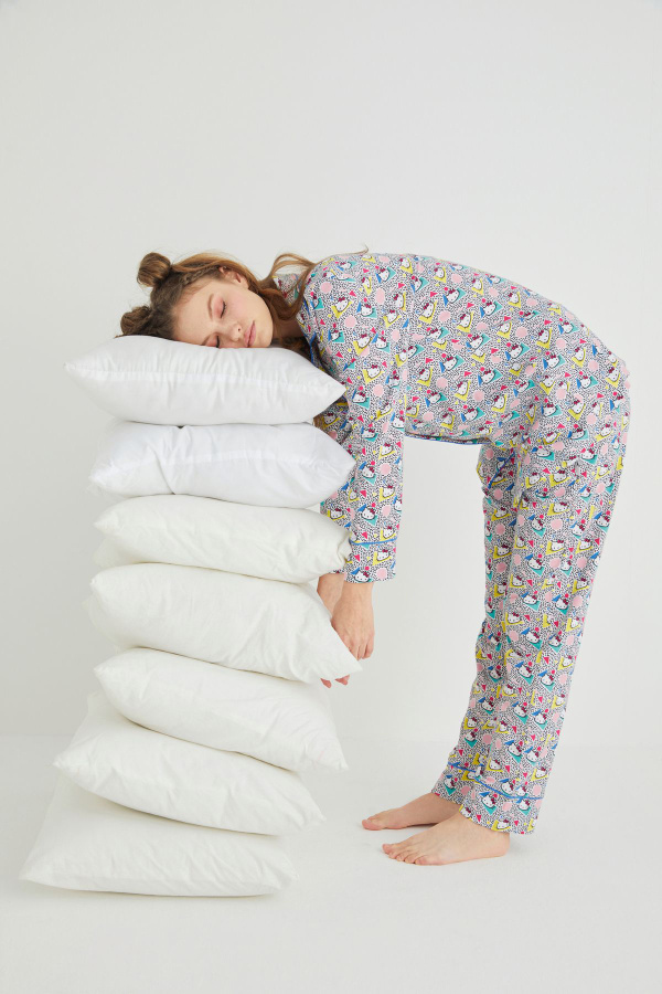 Lisanslı Düğmeli Uzun Kol Pijama Takım Roz-56 - 3