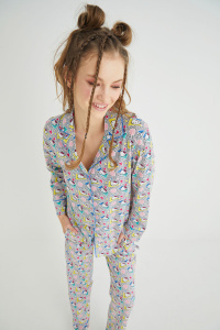 Lisanslı Düğmeli Uzun Kol Pijama Takım Roz-56 - 5