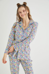 Lisanslı Düğmeli Uzun Kol Pijama Takım Roz-56 - 2