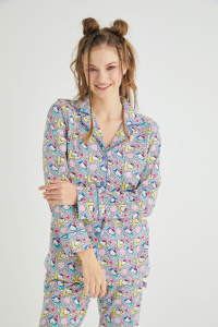 Lisanslı Düğmeli Uzun Kol Pijama Takım Roz-56 - 4