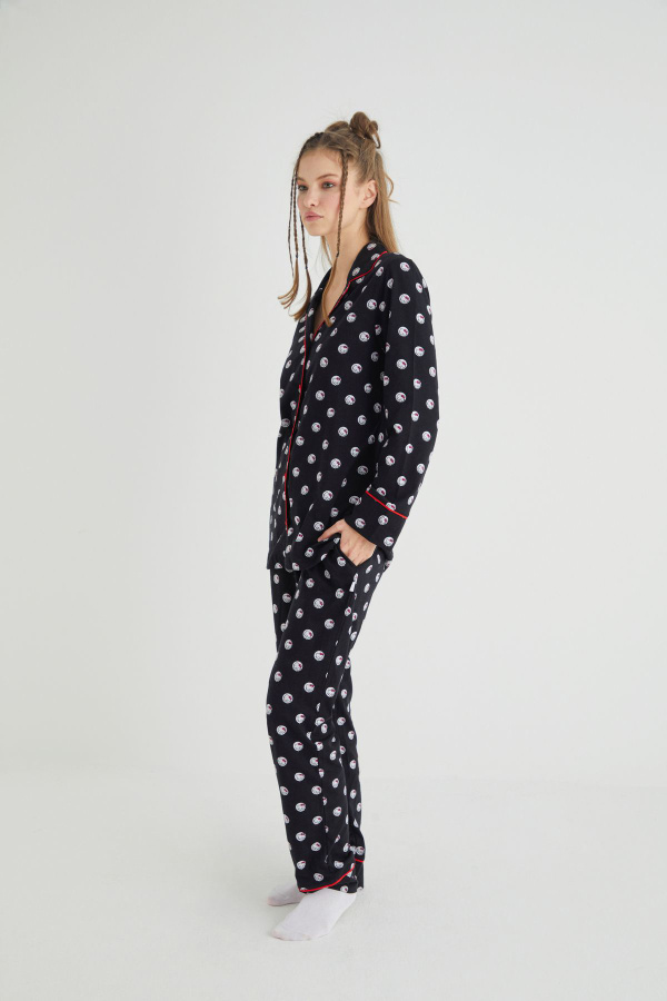 Lisanslı Düğmeli Uzun Kol Pijama Takım Roz-63 - 4