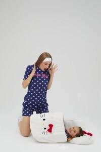 Lisanslı Kısa Kollu Şortlu Lacivert Pijama Takımı - 4