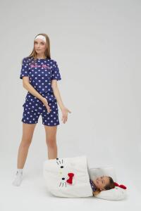 Lisanslı Kısa Kollu Şortlu Lacivert Pijama Takımı - Hello Kitty