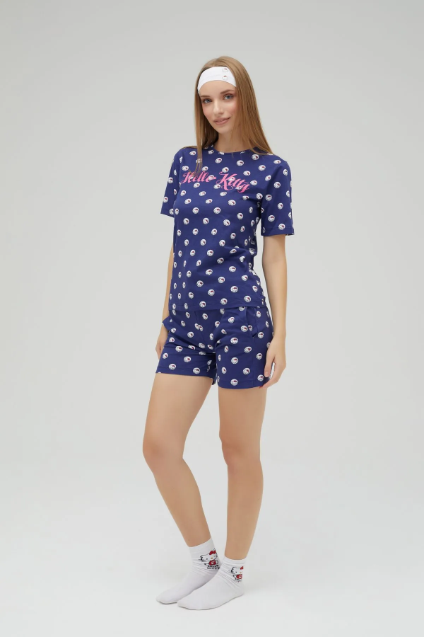 Lisanslı Kısa Kollu Şortlu Lacivert Pijama Takımı - 2