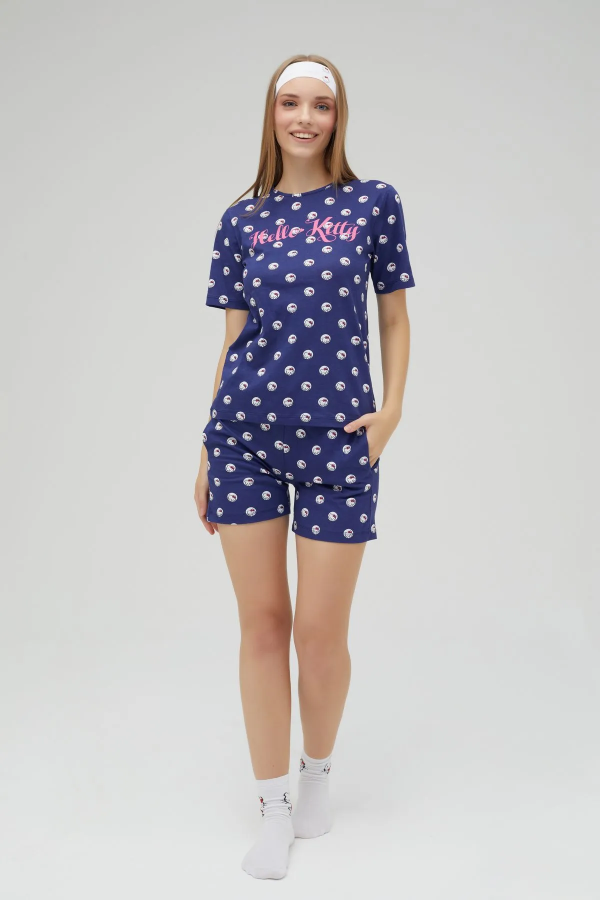 Lisanslı Kısa Kollu Şortlu Lacivert Pijama Takımı - 3