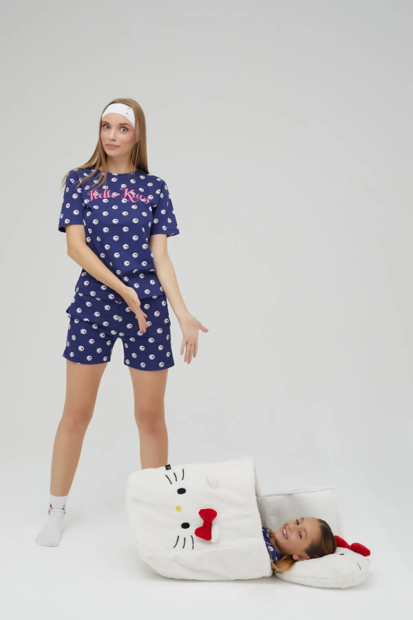 Lisanslı Kısa Kollu Şortlu Lacivert Pijama Takımı - 1