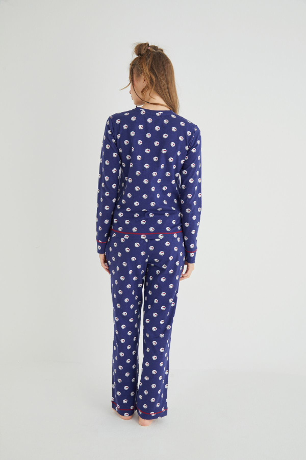 Lisanslı Uzun Kollu Lacivert Pamuklu Pijama Takımı - 4