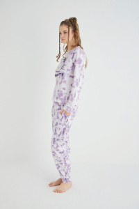 Lisanslı Uzun Kollu Mor Batik Pijama Takımı - 5