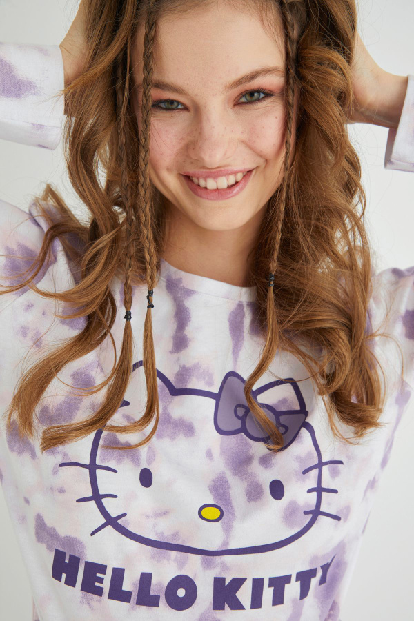 Lisanslı Uzun Kollu Mor Batik Pijama Takımı - 4