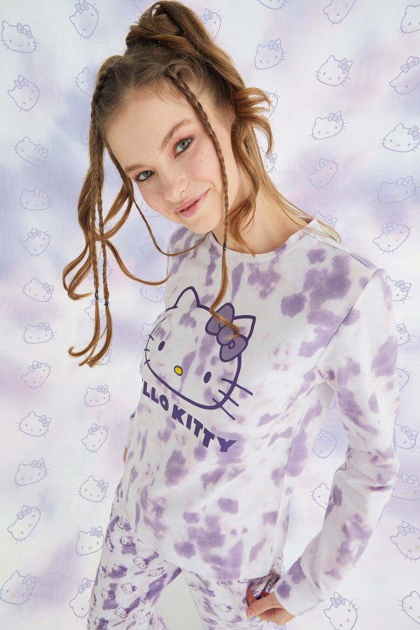 Lisanslı Uzun Kollu Mor Batik Pijama Takımı - 3
