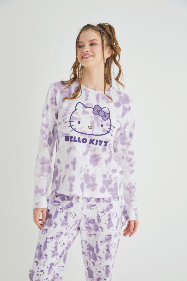 Lisanslı Uzun Kollu Mor Batik Pijama Takımı - 2