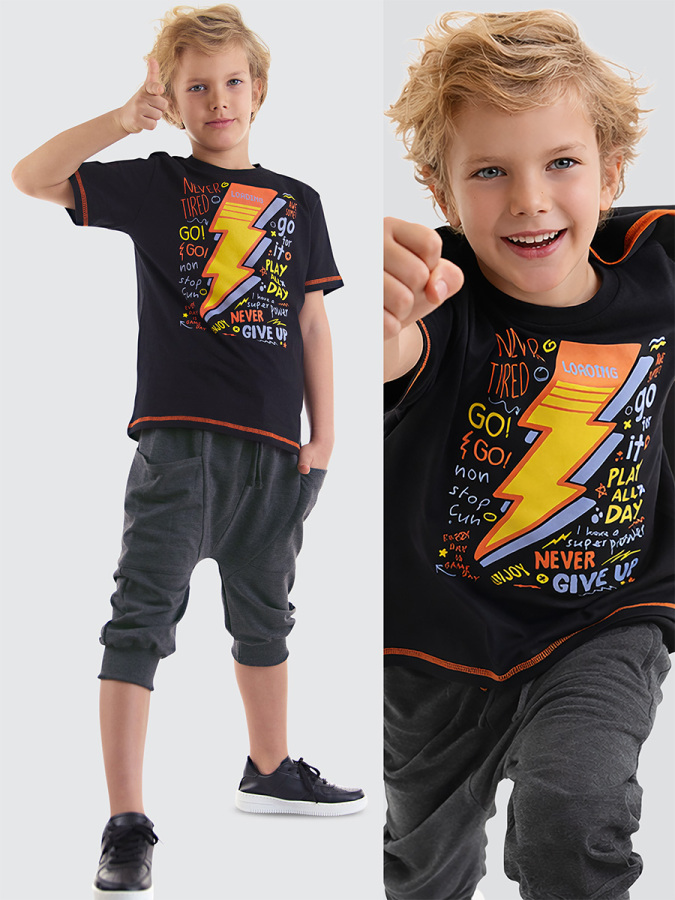 Loading Erkek Çocuk Yazlık T-shirt Kapri Takım - 1