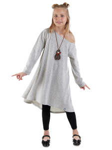 Loose Asymmetric Girl Grey Dress - 1