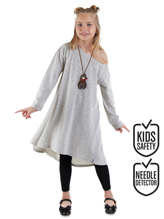 Loose Asymmetric Girl Grey Dress - 1
