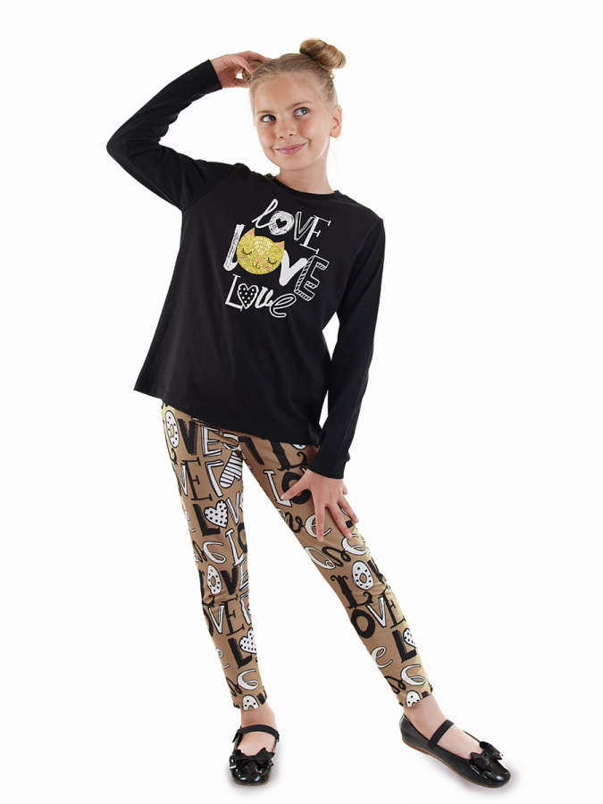 Love Cat Girl T-shirt Leggings Set - 1