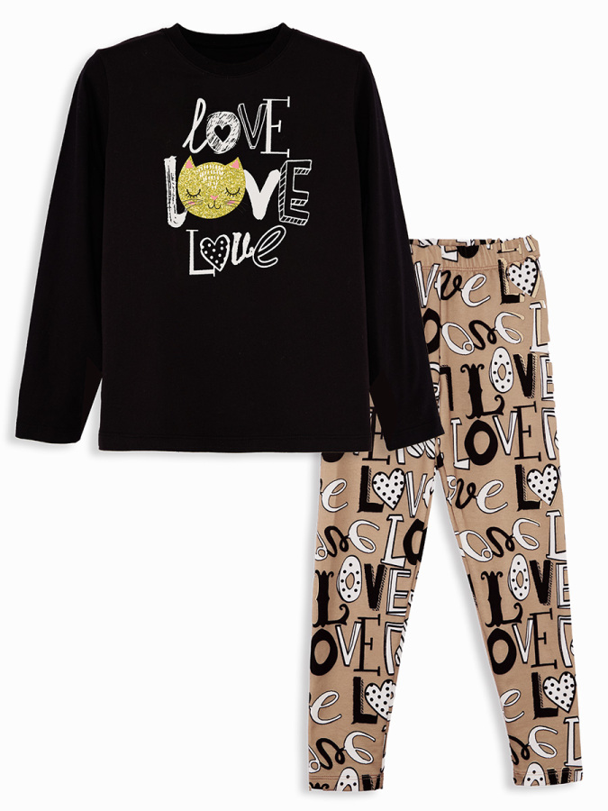 Love Cat Girl T-shirt Leggings Set - 3