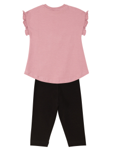 Fırfırlı Love Cat Pembe Siyah Kız Çocuk Yazlık T-shirt Tayt Takım - 13