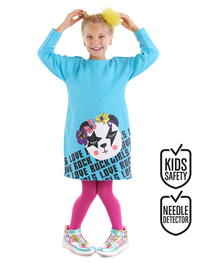 Love Rock Girl Blue Cotton Dress - 1