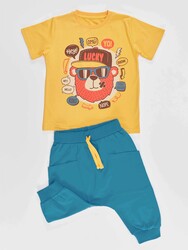 Lucky Bear Erkek Çocuk T-shirt Kapri Şort Takım - Thumbnail