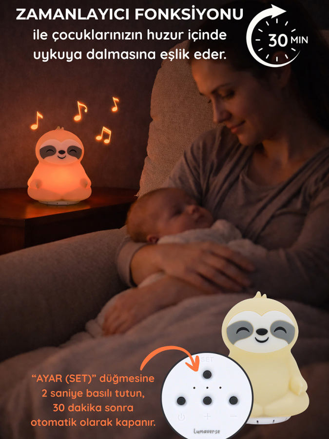 Lumaverse Lunora Beyaz Gürültü Makinesi | Bebek Uyku Cihazı | 7 Ses 9 Renk | Gece Lambası - 3