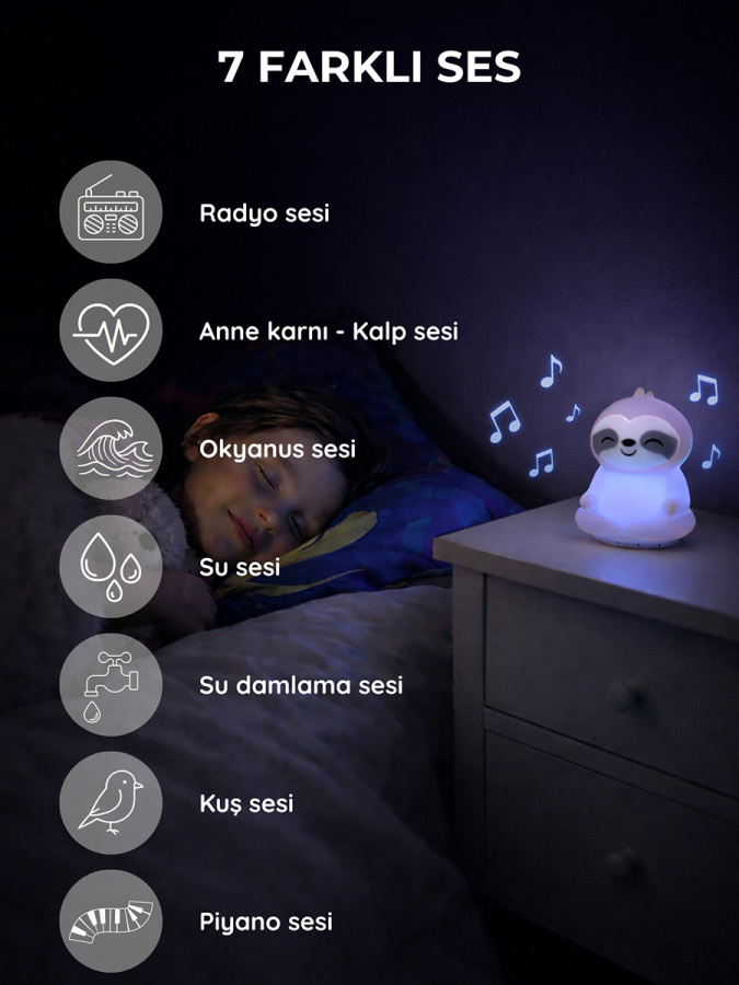 Lumaverse Lunora Beyaz Gürültü Makinesi | Bebek Uyku Cihazı | 7 Ses 9 Renk | Gece Lambası - 7