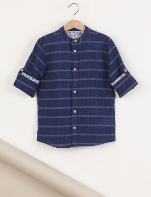 Mandarin Collar Navy Blue Boy Shirt