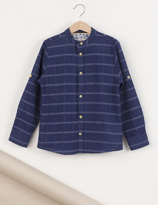 Mandarin Collar Navy Blue Boy Shirt