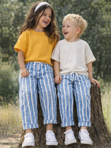 Mavi Beyaz Çizgili Unisex Çocuk Pantolon - MSHB&G