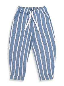 Mavi Çizgili Dokuma Unisex Kız Erkek Çocuk Dokuma Pantolon İlkbahar-Yazlık 2-8 Yaş - 4