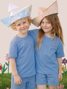Mavi Bisiklet Yaka Oversize T-shirt Çocuk Unisex %100 Pamuk - Denokids