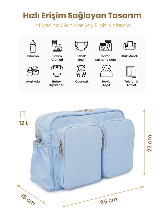 Mavi DuoPack Çok Gözlü Anne Bebek Çantası - 2