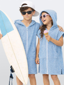 Unisex Çocuk Plaj Havlusu Havlu Bornoz Kapüşonlu Fermuarlı Standart - Denokids