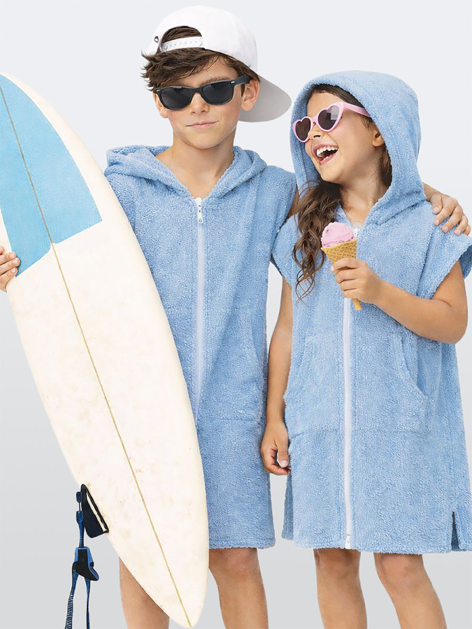 Unisex Çocuk Plaj Havlusu Havlu Bornoz Kapüşonlu Fermuarlı Standart - 1