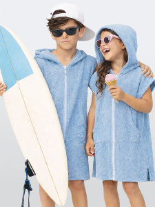 Unisex Çocuk Plaj Havlusu Havlu Bornoz Kapüşonlu Fermuarlı Standart - Denokids