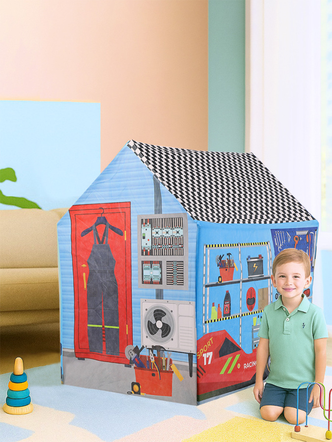 Mavi Yarış Arabalı Erkek Çocuk Oyun Evi Katlanabilir ve Eğlenceli Oyun Çadırı - 1