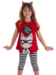 Meow Pow Kız Çocuk T-shirt Tayt Takım - Thumbnail