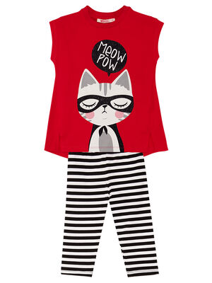 Meow Pow Kız Çocuk T-shirt Tayt Takım