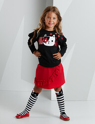 Meow Red Black Girl Skirt Set - Thumbnail