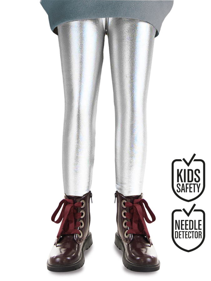 Metalic Silver Grey Girl Leggings - 1