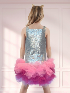 Metalik Gümüş Payetli Doğum Günü Tüllü Tütü Abiye Kız Çocuk Elbisesi - 2