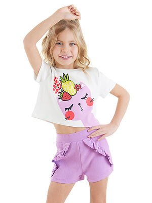 Meyveli Kedi Kız Çocuk T-shirt Şort Takım
