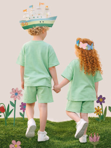 Mint Oversize T-shirt Şort Takım Çocuk Unisex %100 Pamuk - 2