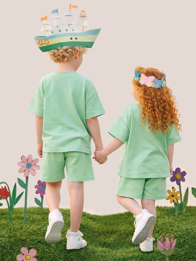 Mint Oversize T-shirt Şort Takım Çocuk Unisex %100 Pamuk - 2