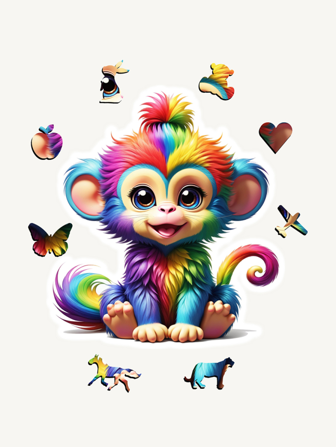 Monkey, 14 Parça Ahşap Yapboz, Bul Tak Puzzle - 1