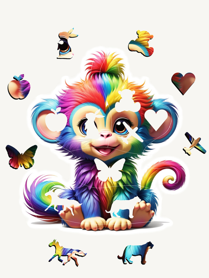 Monkey, 14 Parça Ahşap Yapboz, Bul Tak Puzzle - 4