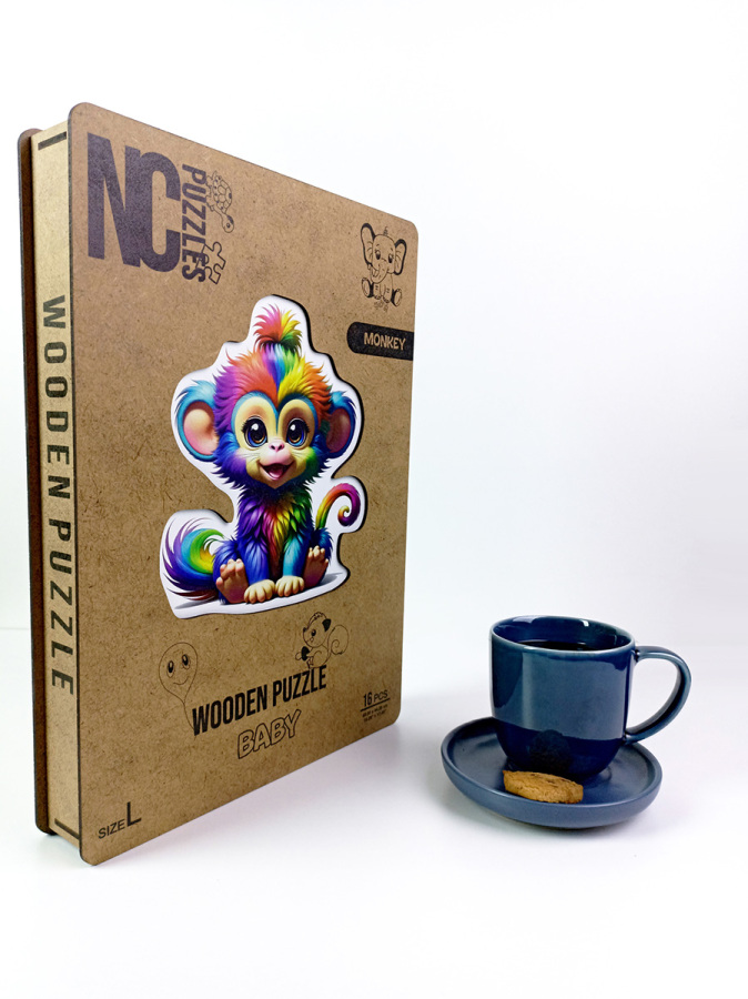 Monkey, 14 Parça Ahşap Yapboz, Bul Tak Puzzle - 5