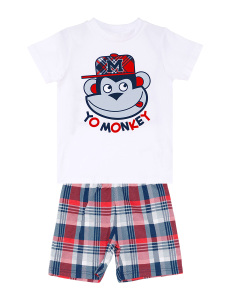 Monkey Ekose Erkek Çocuk T-shirt Şort Takım - 6