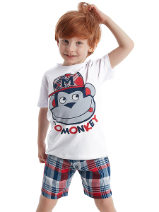 Monkey Plaid Boy Shorts Set - Denokids
